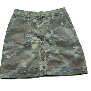 Anthropologie Camo A-Line Mini Skirt Button Front Military Utility Green Size 2‎